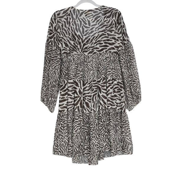Michael by M Kors Brown Sheer Dress Womens Size M Zebra Wild Ruffle 100% Silk - Picture 7 of 11